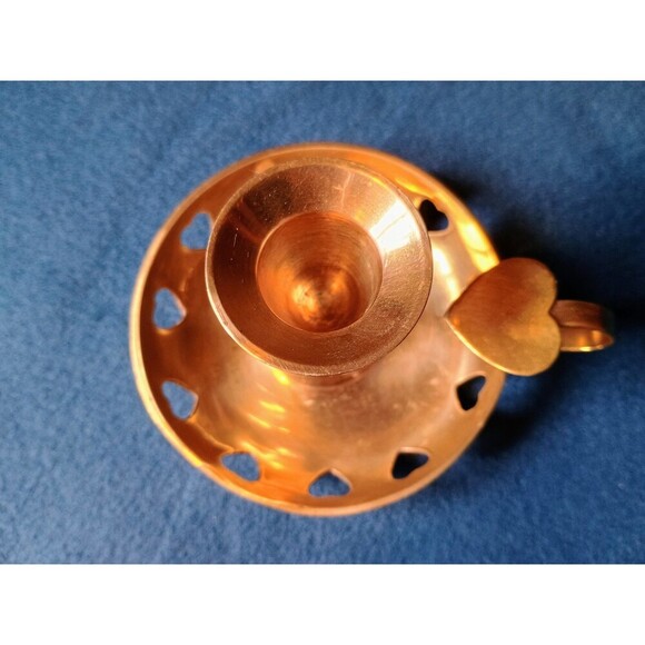 Vintage Scandinavian Brass Mid-century Heart Border Candle Holder - Picture 2 of 5